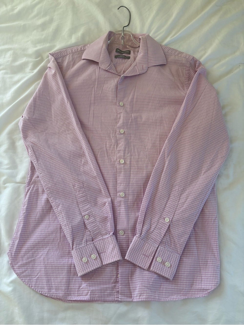 Michael Kors Men’s Slim Fit Lavender Gingham Dress Shirt Size M 100% Cotton